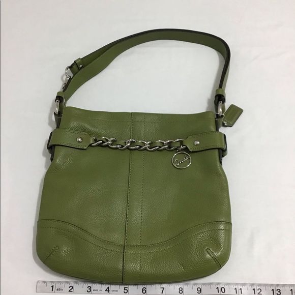 Coach Rare Green Leather Shoulder Crossbody Bag Good PreOwned Condition - Picture 4 of 13